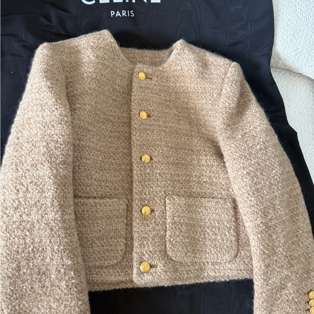NWT Celine Camel Bouclé Jacket with Gold-Tone Details